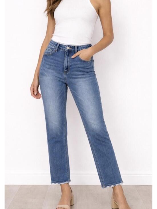 Flying Monkey Denim - Flying Monkey Straight Leg High Rise Raw Hem, Women's 27